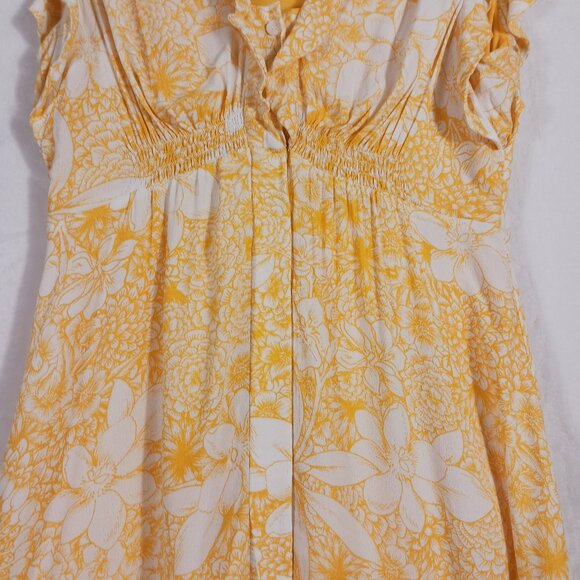 Taylor, Yellow & White Floral Midi Dress, Med., Lined, Ruffled Neck & Sleeve - Picture 4 of 13